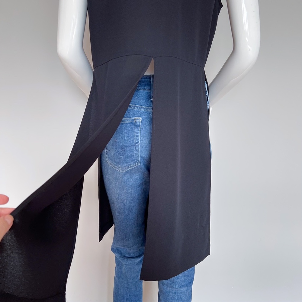 BCBG MAXAZRIA Tasha Black Long Vest Tie Open Front Duster Cardigan Sleeveless S - Picture 6 of 14